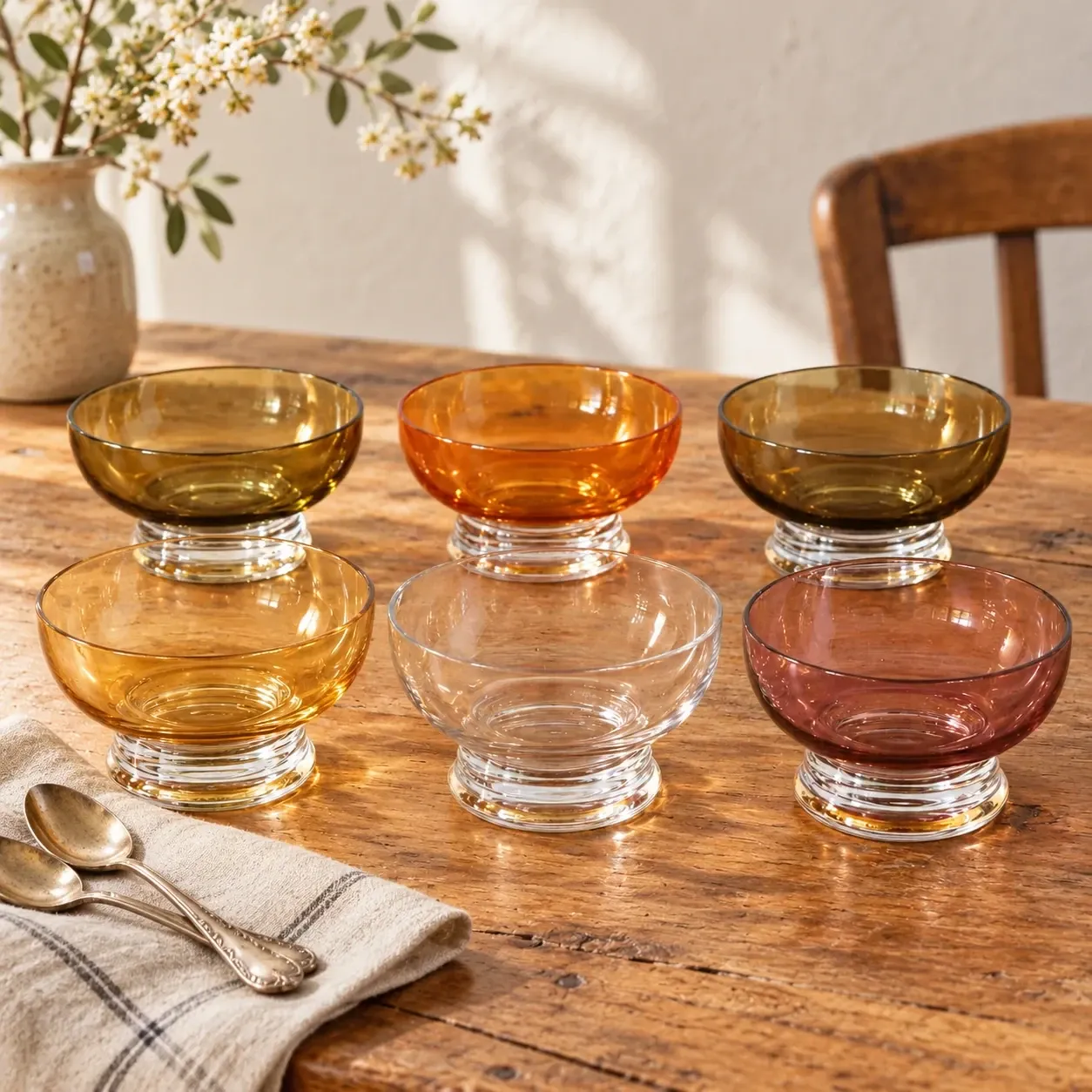 Set of 6 vintage multicoloured glass dessert bowls – 1970s
