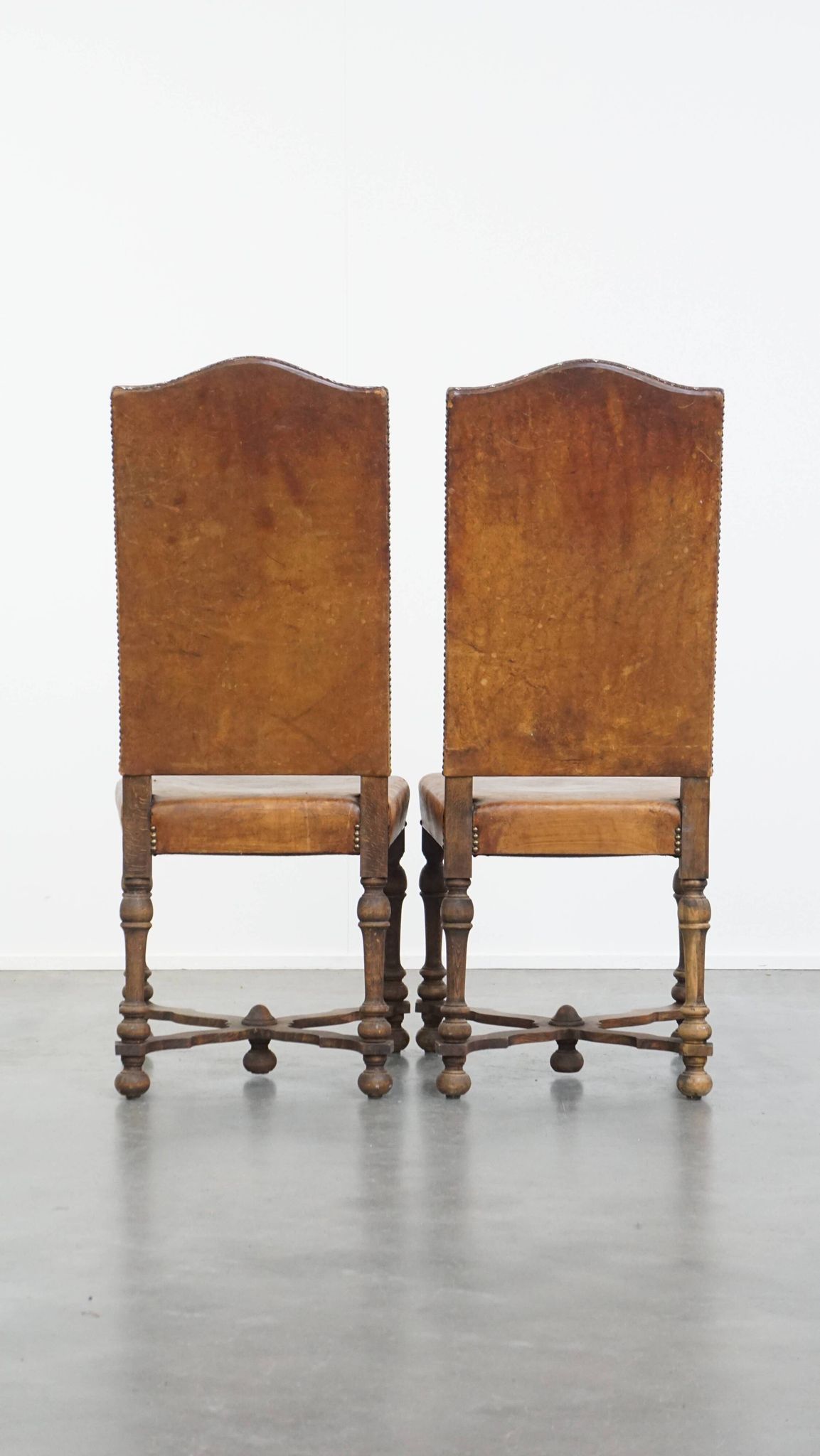 Set of 2 Wooden and Sheepskin Leather Dining Chairs from the Early 1900s