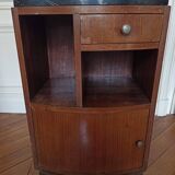 Vintage bedside table from the 30s/40s, walnut, marble