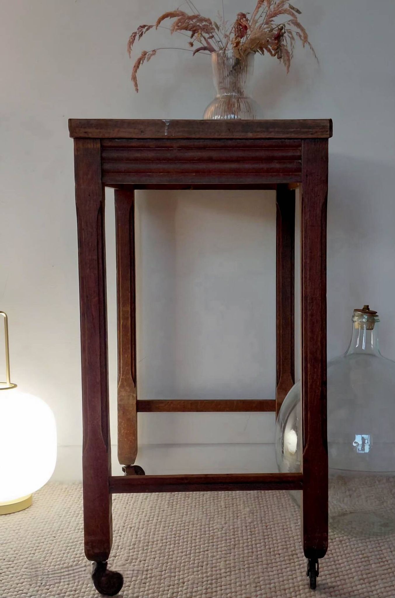 Vintage wooden wheeled side table/console