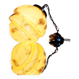 Lampe à suspension art déco en glaçure opaline, gemarmerd, messing, jaren 1930