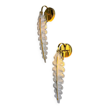 Pair of "Leaf" wall sconces by Murano Mazzega Italy, 1970s