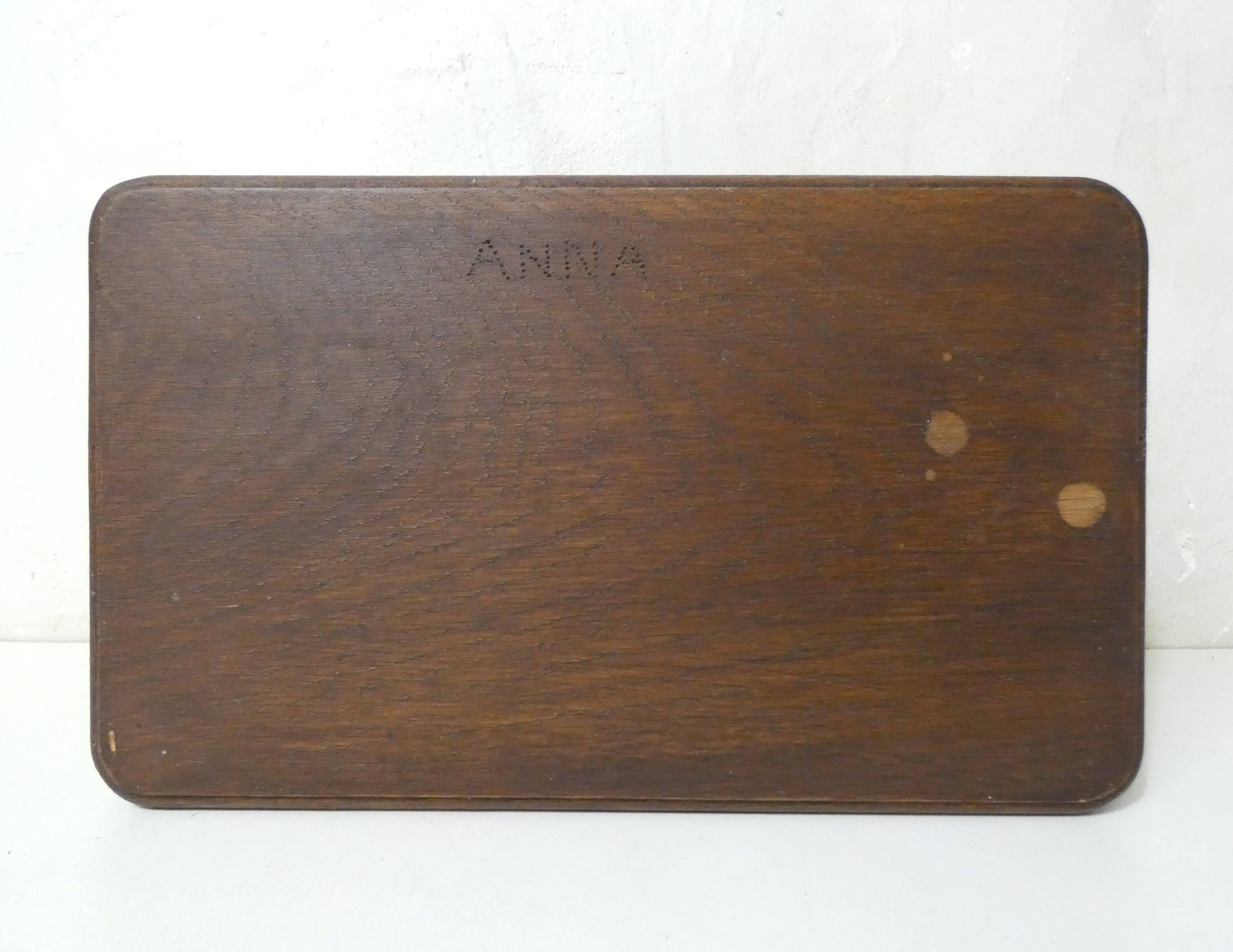 Old small bench in solid oak wood vintage step stool