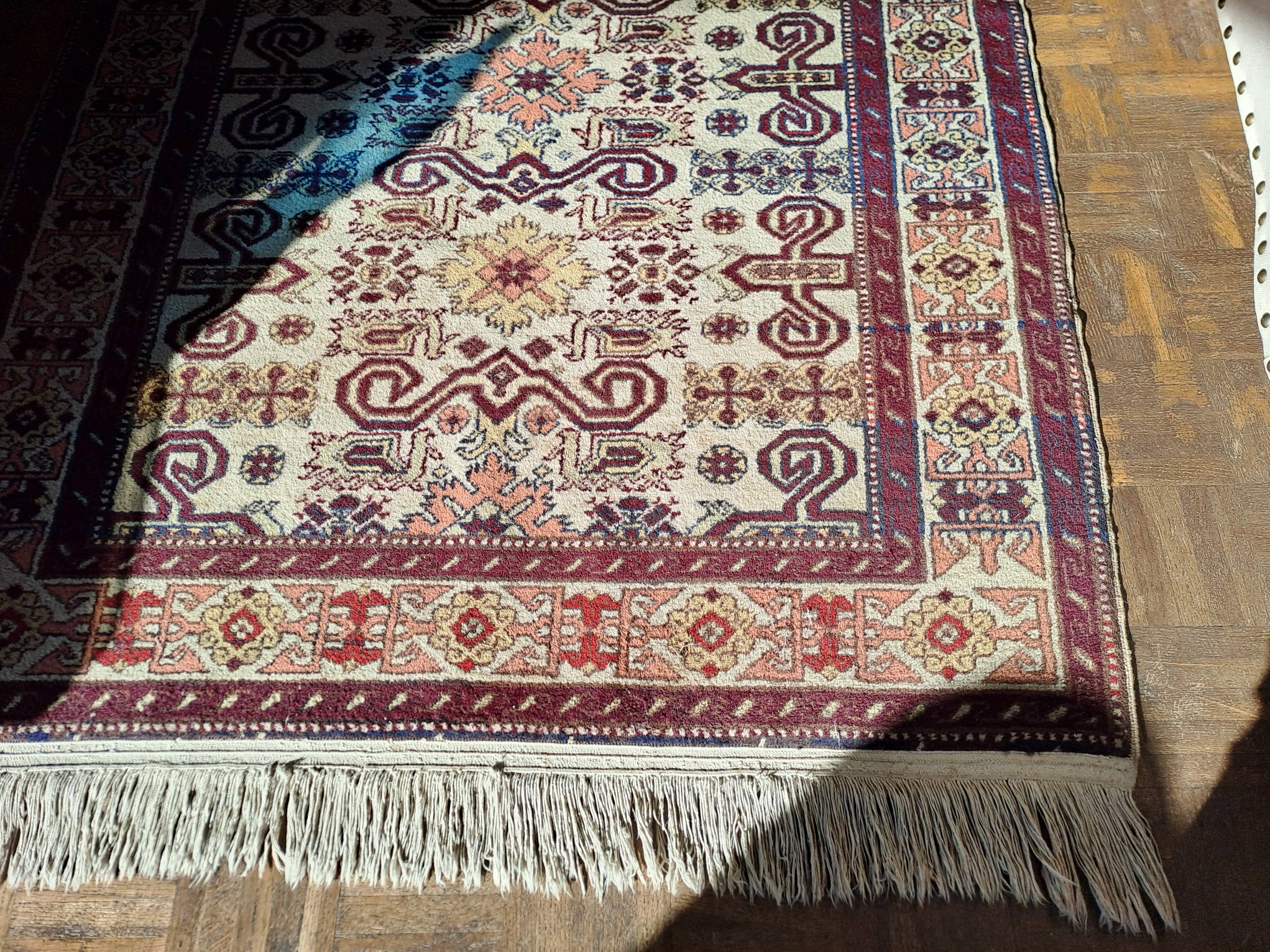 Shirvan urss oriental rug wool handmade rectangular 1940 burgundy and ecru with fringes 100% wool