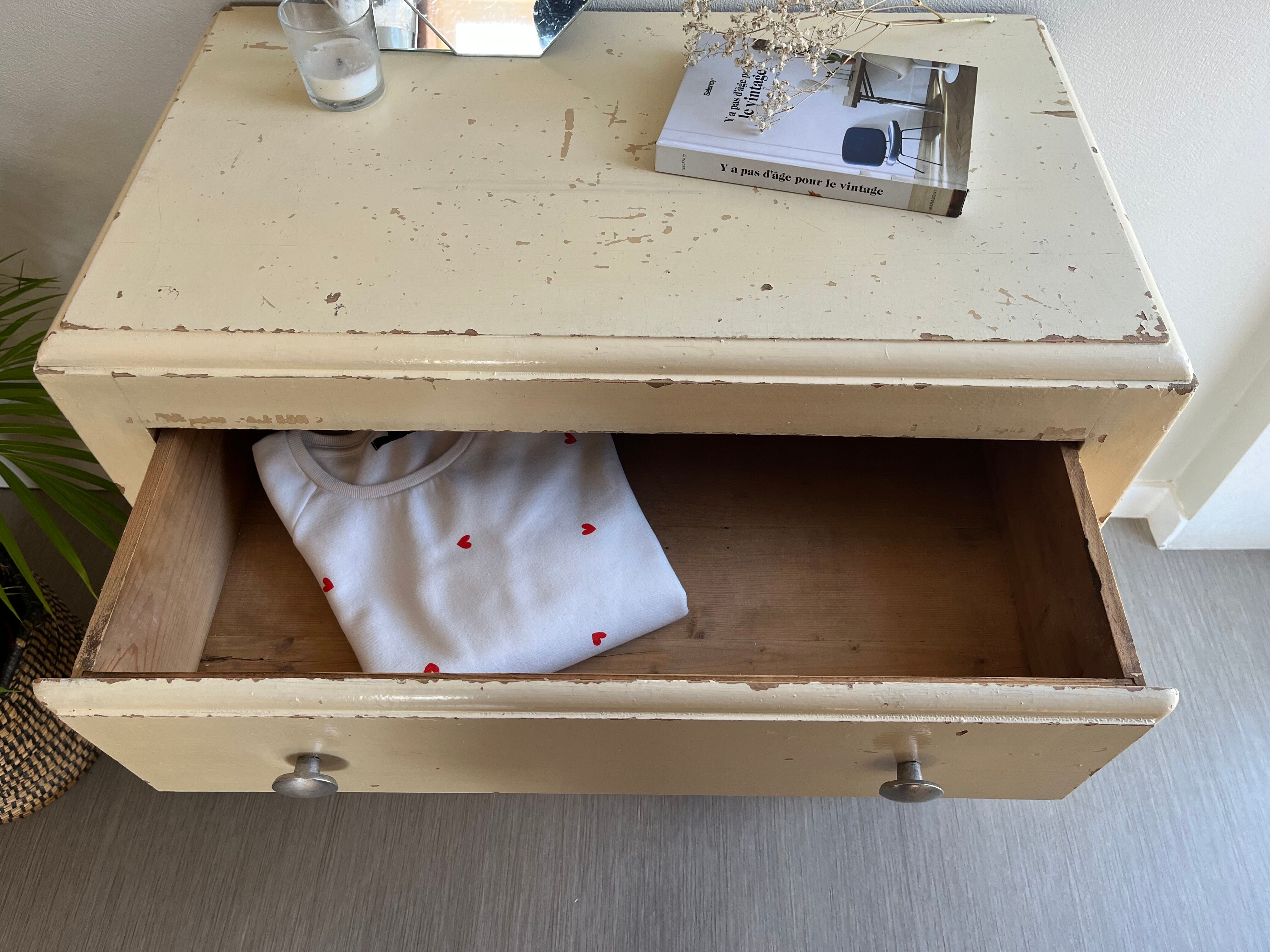 Vintage patinated wood chest of drawers