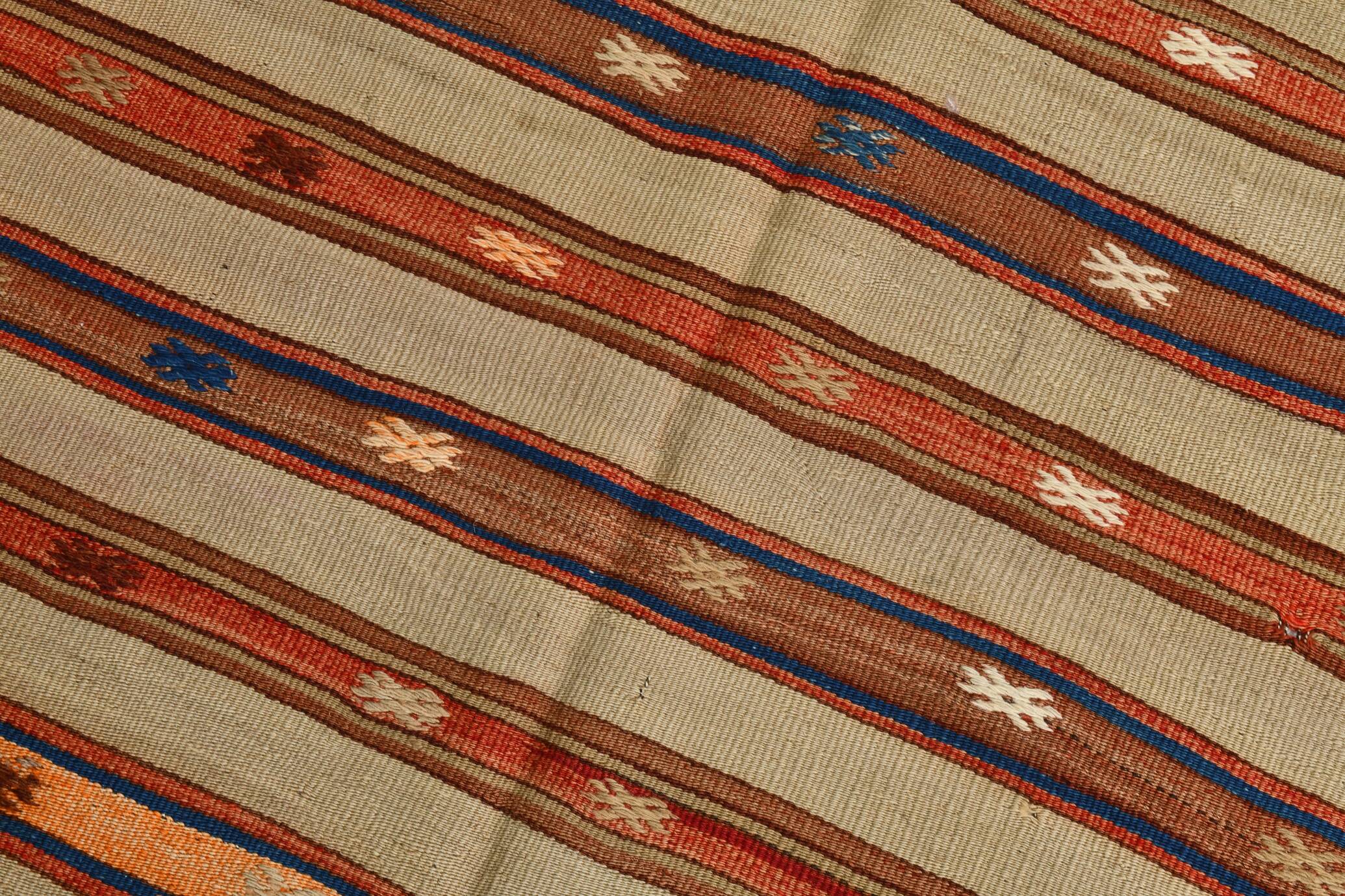Tapis Kilim beige et bleu marine 4x5, motif ethnique, 120x146 cm