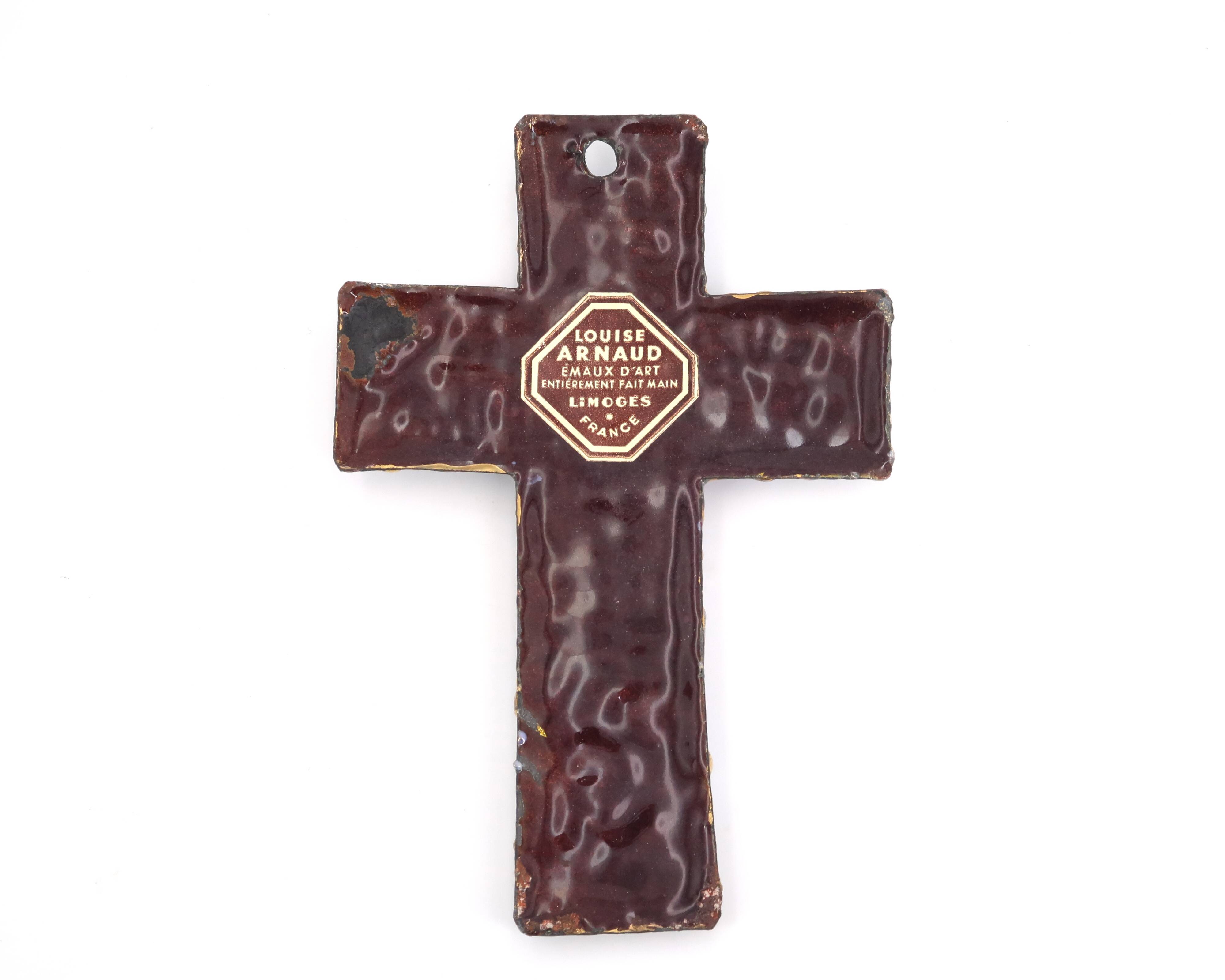 Wall cross by Louise Arnaud, Limoges art enamels, 1970s