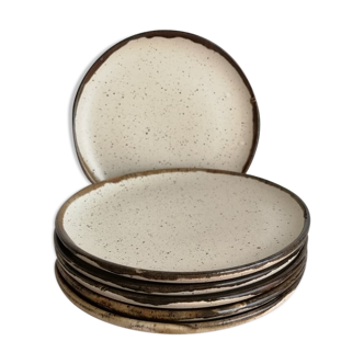 Lot of 6 plates enamelled in sandstone