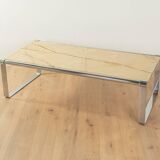 1970s Onyx Marble Coffee Table, Chrome Frame