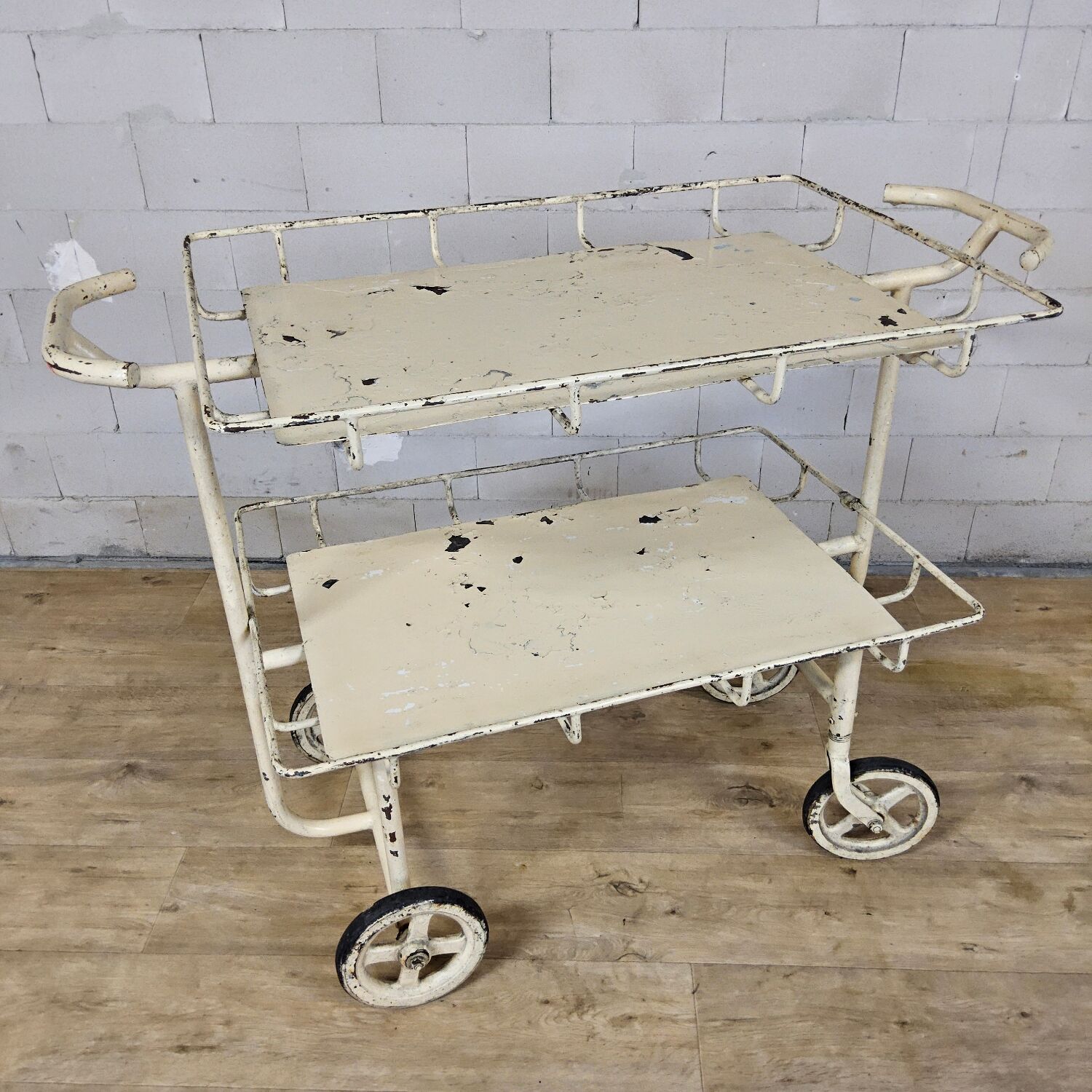 Vintage large metal hospital trolley linen nurse cart