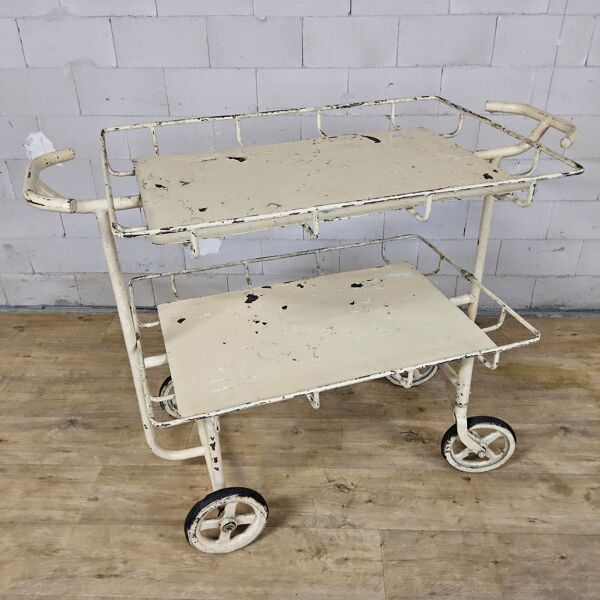Chariot d'hôpital vintage en métal, grand, pour le linge, chariot d'infirmière.