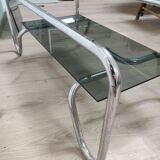 Coffee table in chrome metal and smoked glass design from the 70s