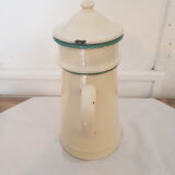 Old pale yellow enamelled coffee maker with filters