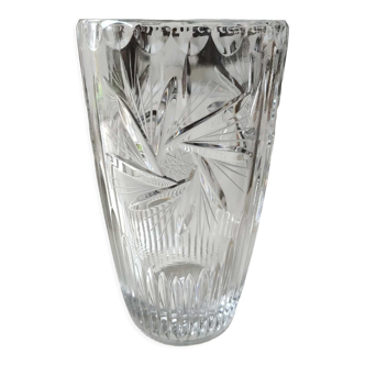 Vintage vase with stylish design, in finely cut Bohemian crystal -Star patterns, diamond points