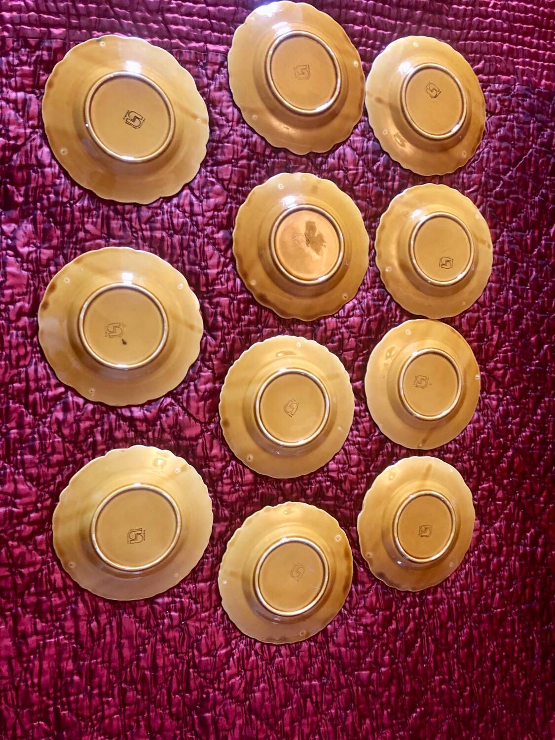 Plates 19cm Barbotine earthenware stamped Sarreguemines France
