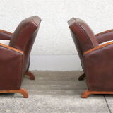 Pair of art-deco leather armchairs