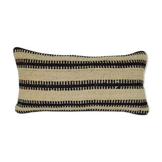 Handmade simple and plain organic color wool kilim throw pillow cover, 10'' x 20'' (25 x 50 cm)