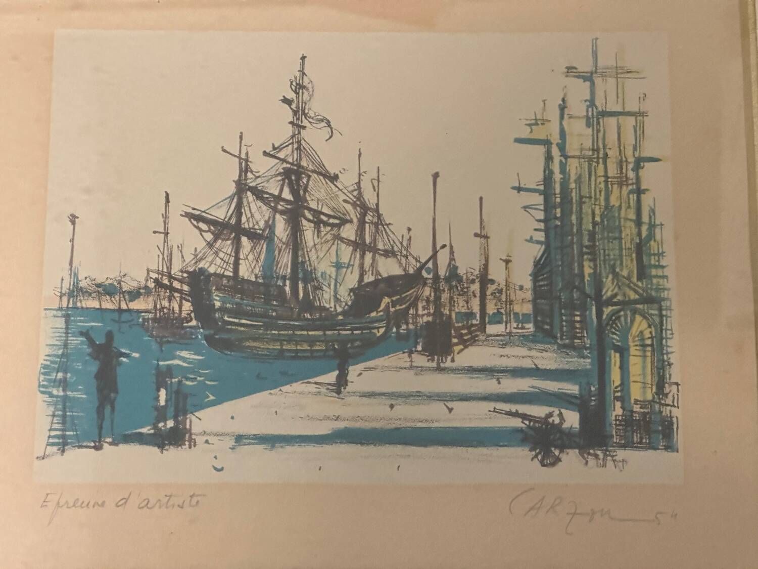 Jean Carzou (1907-2000), view of a port - litho artist's proof signed 1954