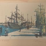 Jean Carzou (1907-2000), view of a port - litho artist's proof signed 1954