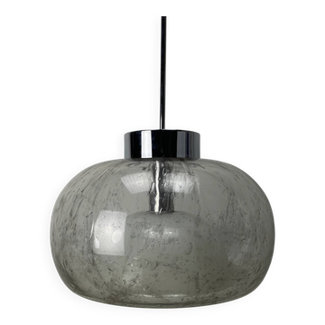 Suspension XL en verre à bulles rare et chrome par Doria Leuchten 1970