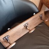 Old wooden coat rack 3 metal hooks
