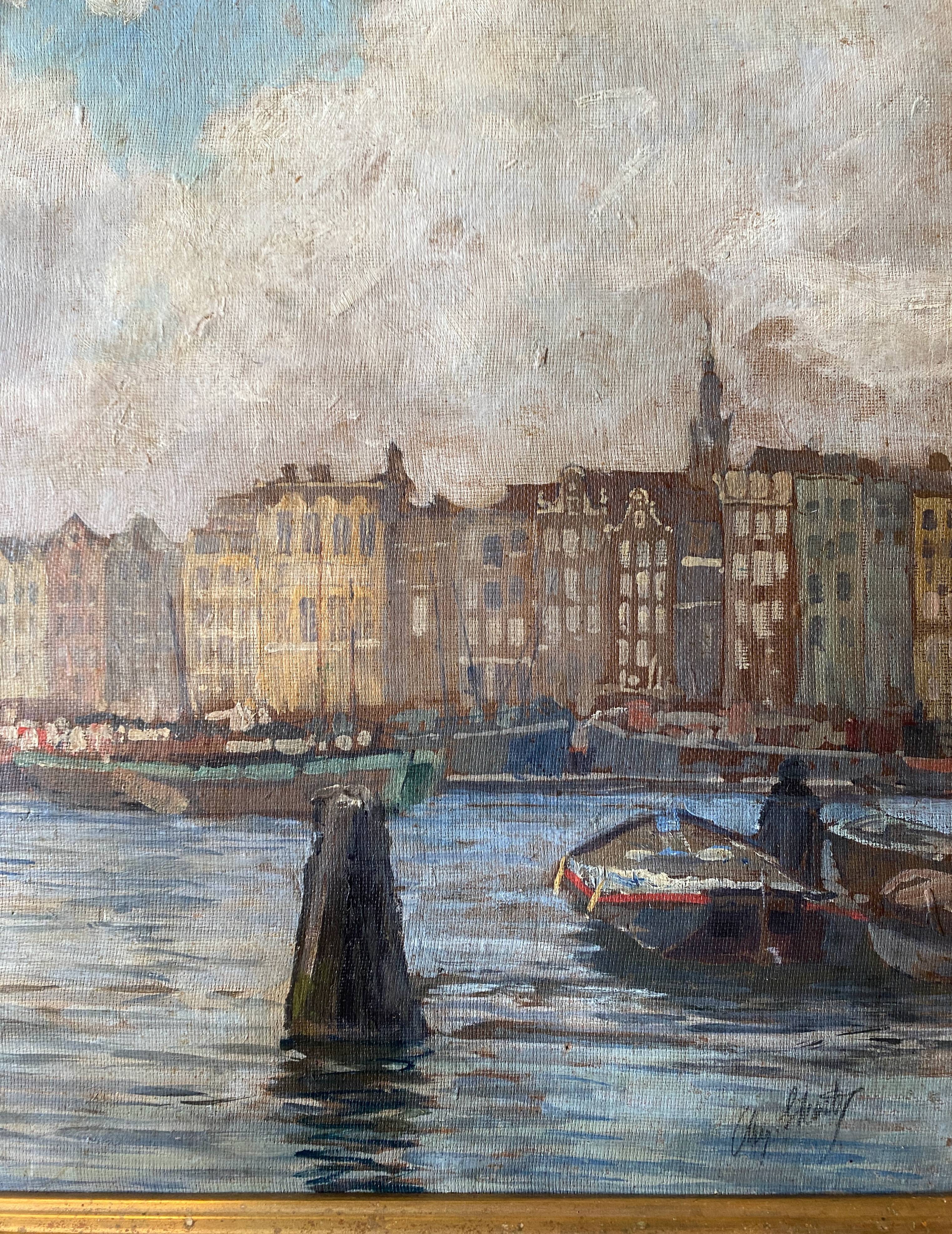 Tableau HSP school of the North Impressionist late 19th century marine port signed + frame