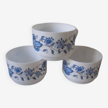 Set of 3 old large Arcopal cups blue flower decor kitchen design 70's