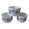 Set of 3 old large Arcopal cups blue flower decor kitchen design 70's