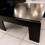 Square black lacquered wood coffee table design 1980
