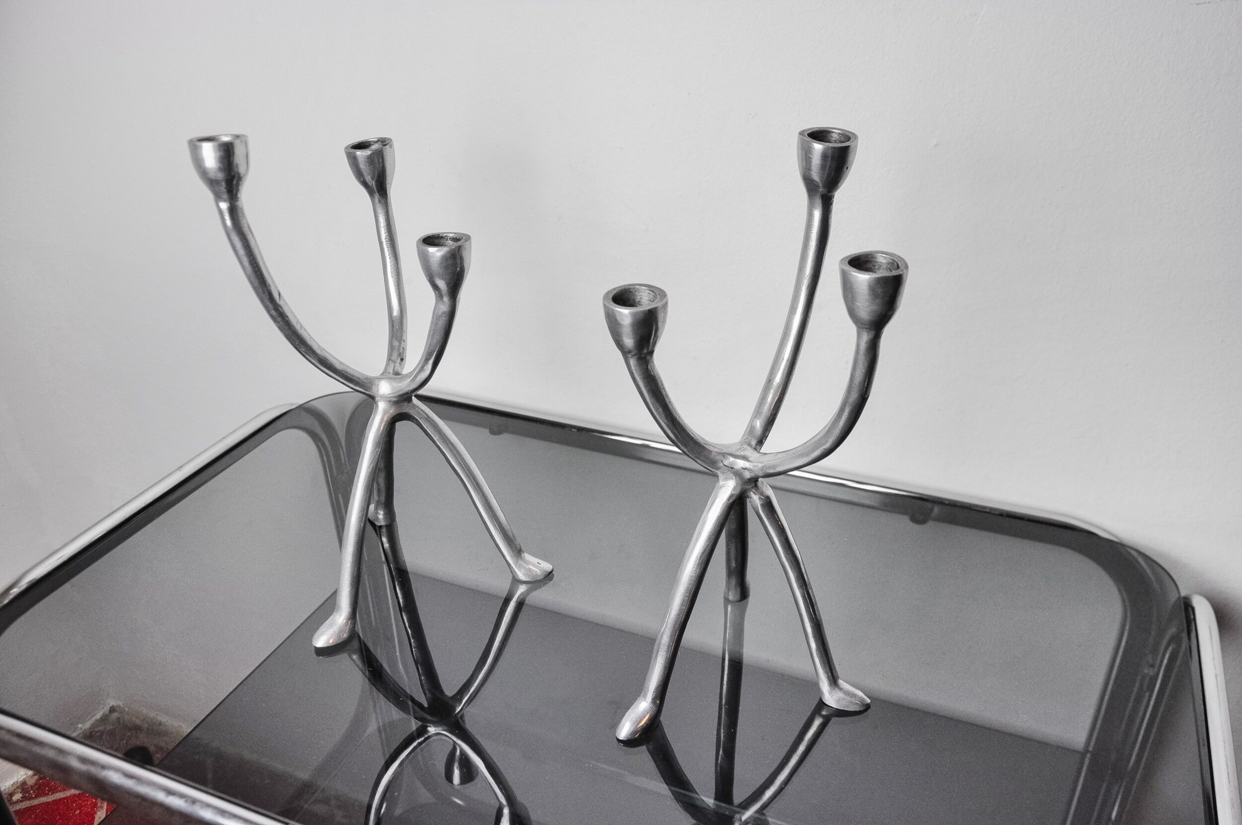 Pair of brutalist candlesticks 3 arms, Denmark, 1970
