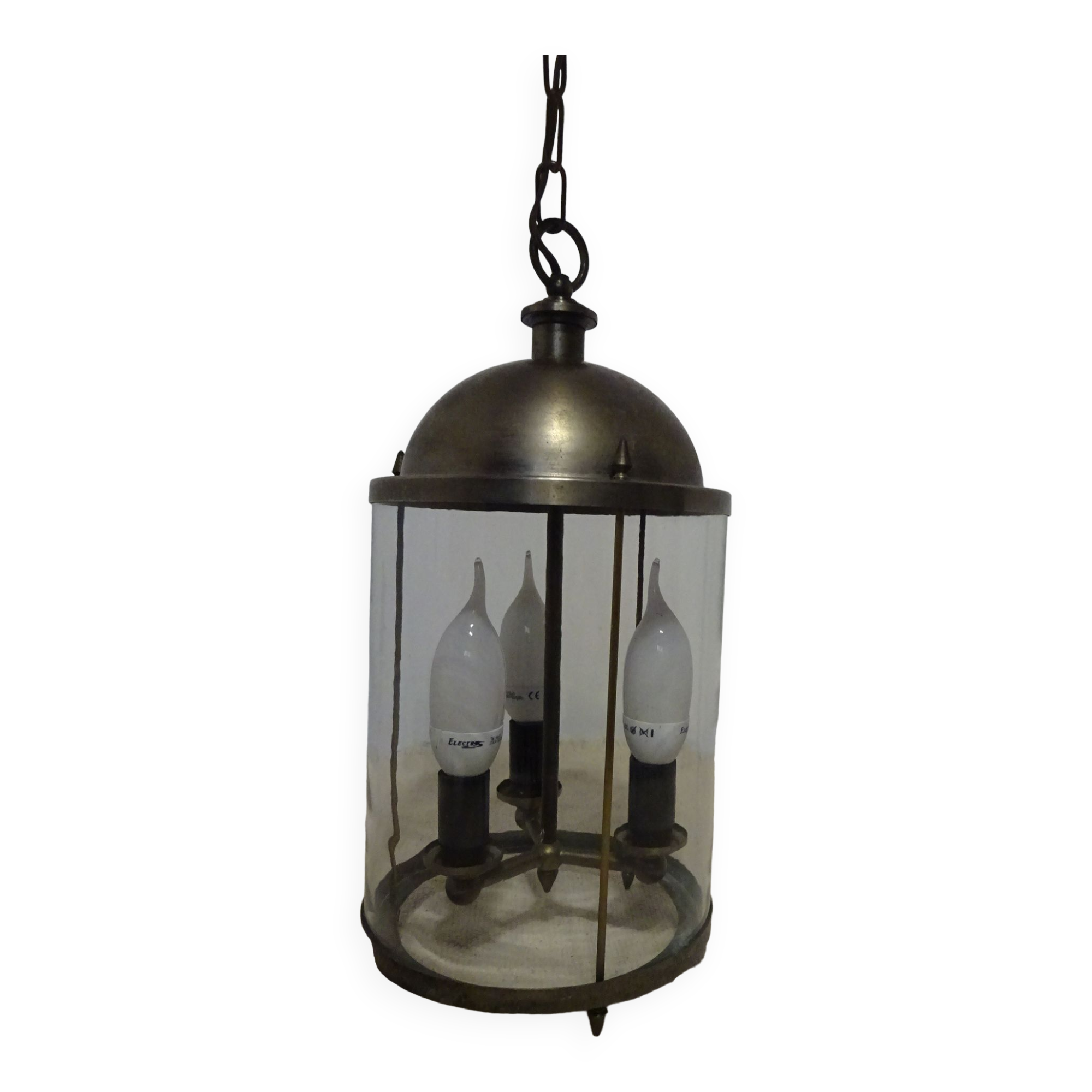 Old chandelier, 3 lights in a glass cylinder