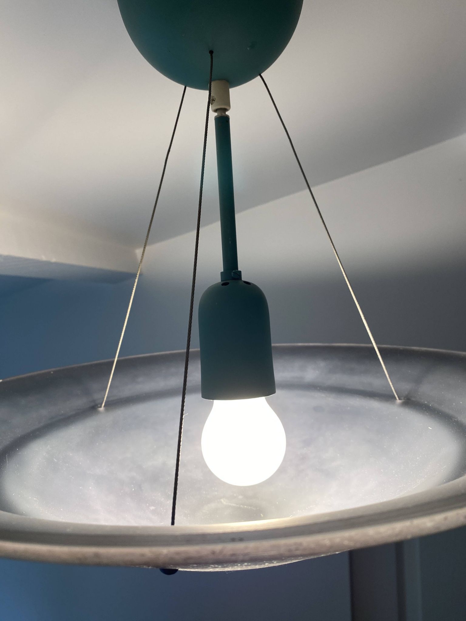 Large vintage lustra suspension light fixture large translucent green basin - SCE made in France