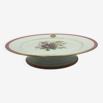 Old cake dish, fruit bowl, porcelain compote bowl decorated with flowers and ears of corn. A. Collin Paris