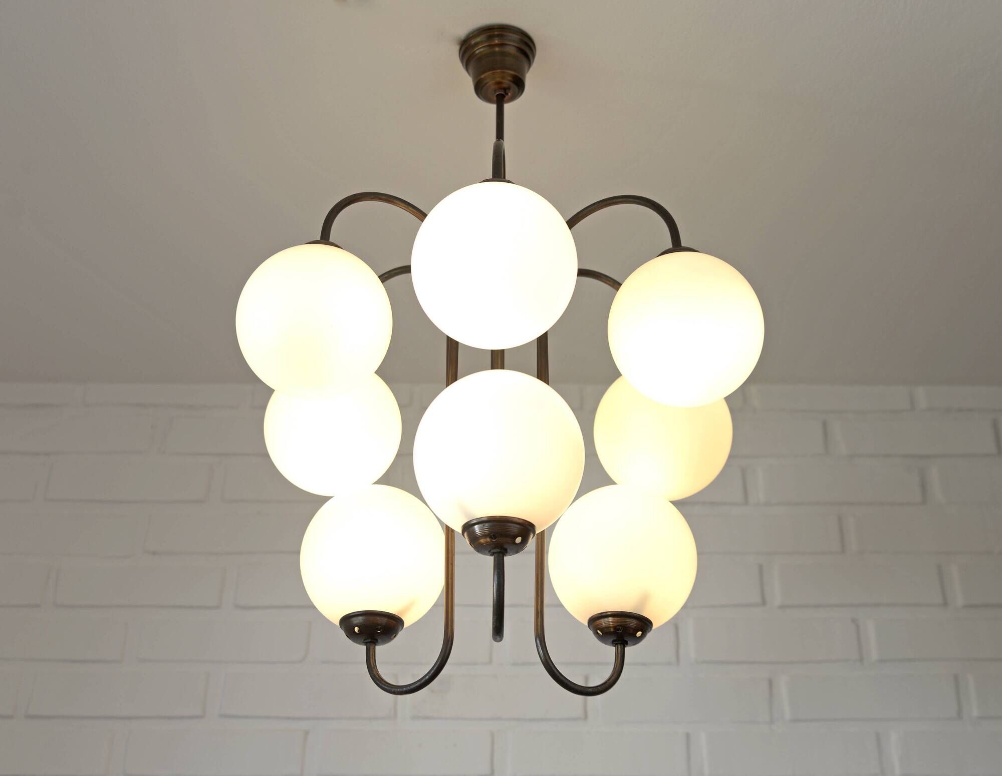 Large Mid Century Chandelier / Vintage Copper Gooseneck Pendant Light / Space Age / Yugoslavia 80's