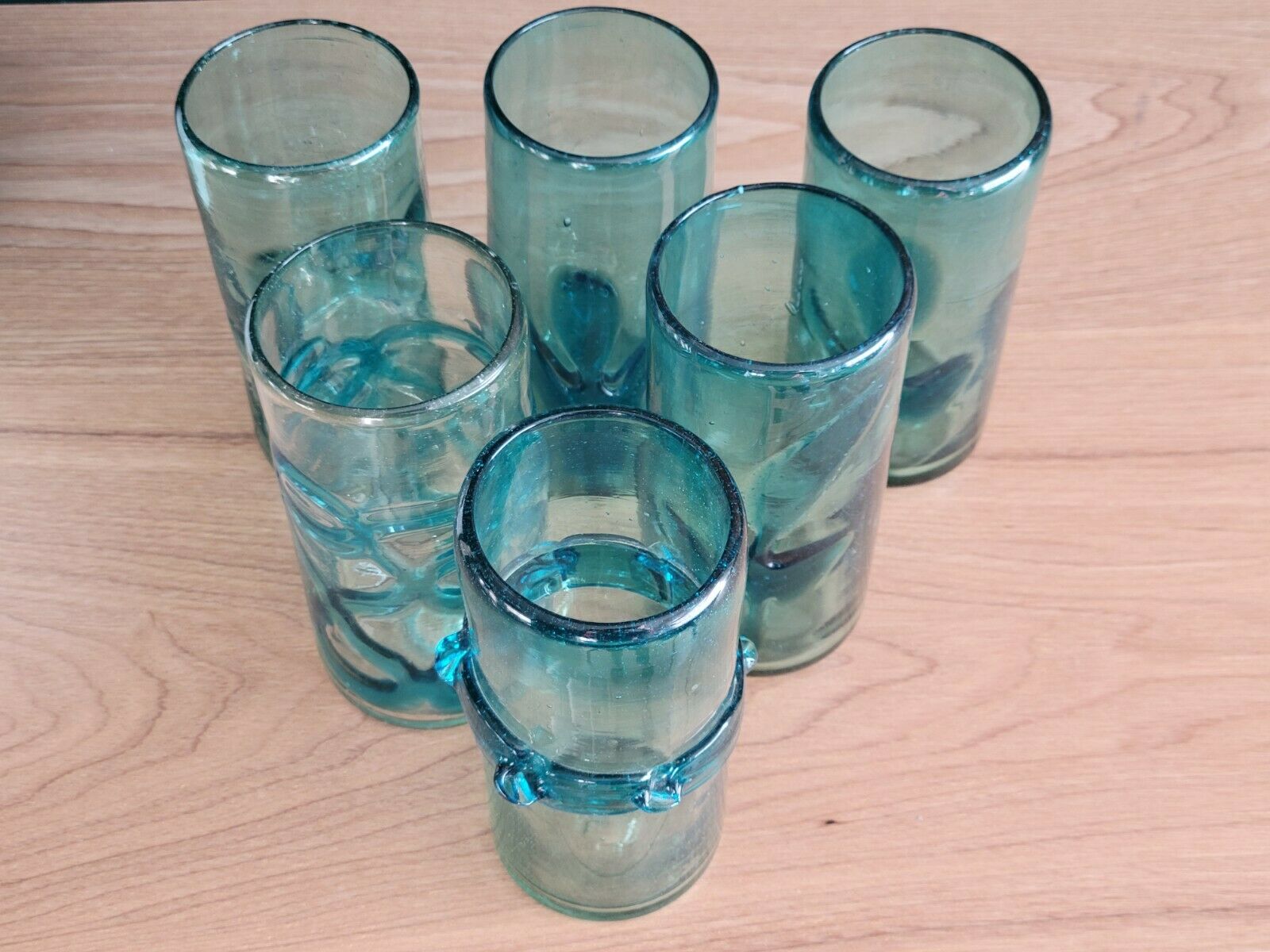 6 orangeade glasses in bubbled blown glass color duck blue