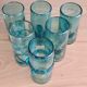 6 orangeade glasses in bubbled blown glass color duck blue