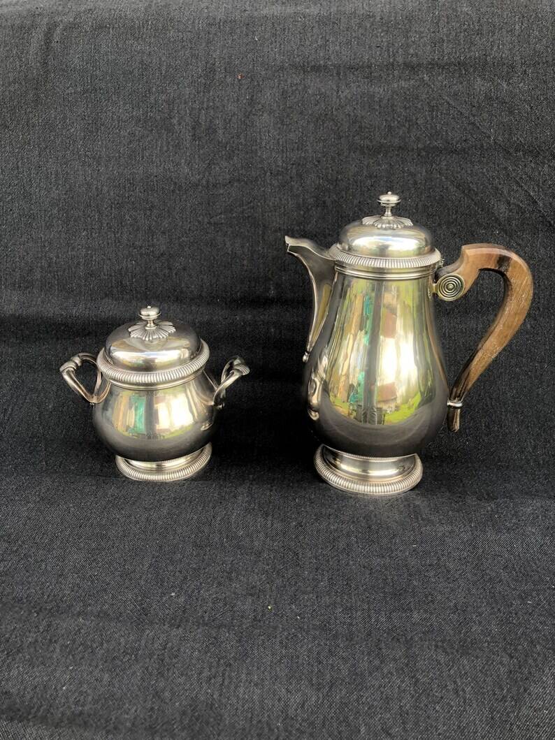 Christofle Gallia Silver Plated Coffee Pot & Sugar Bowl: Art Nouveau Regenc