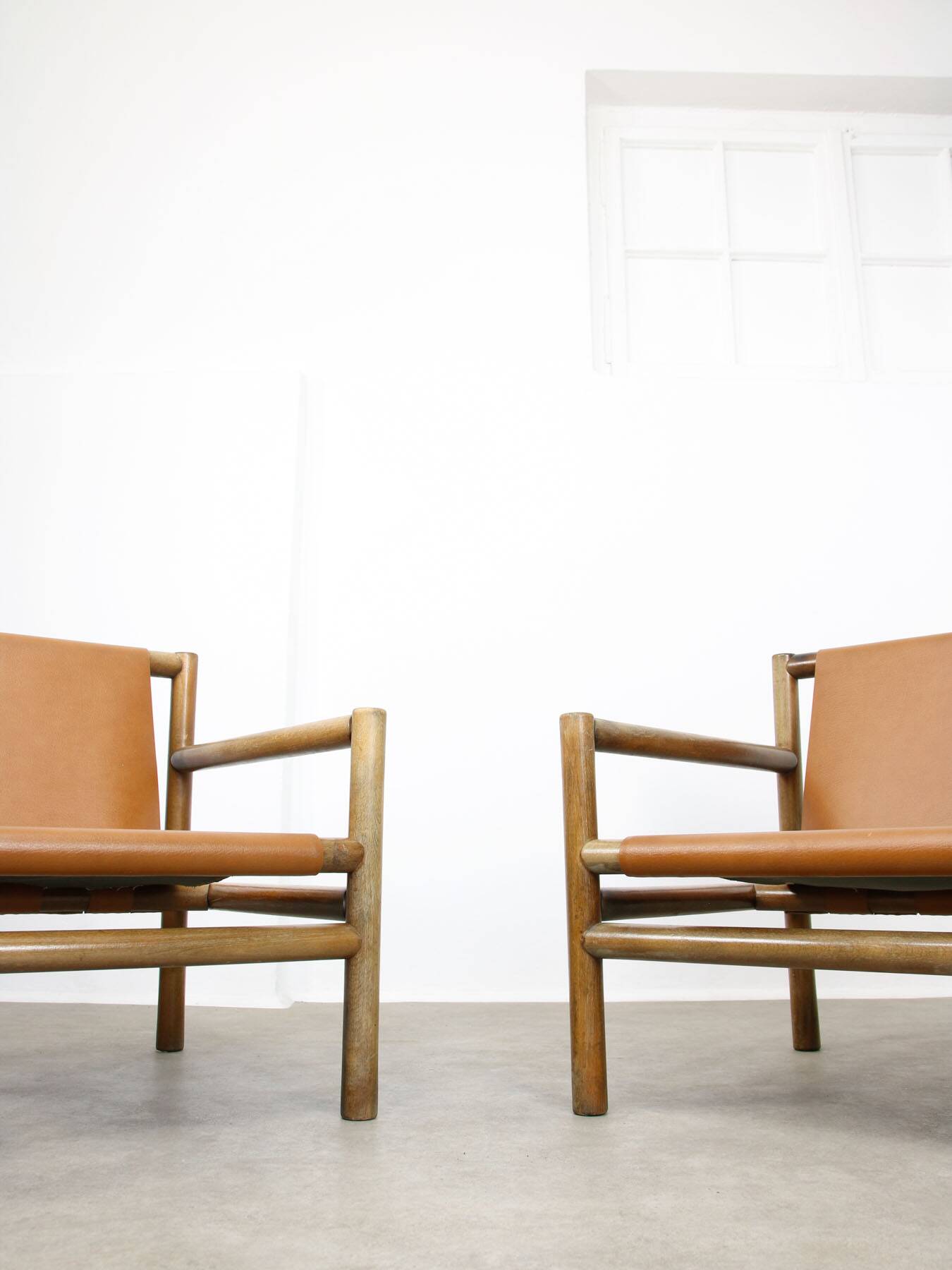 Mid-Century Scandinavian Armchair in Wood & Brown Leatherette, 60s