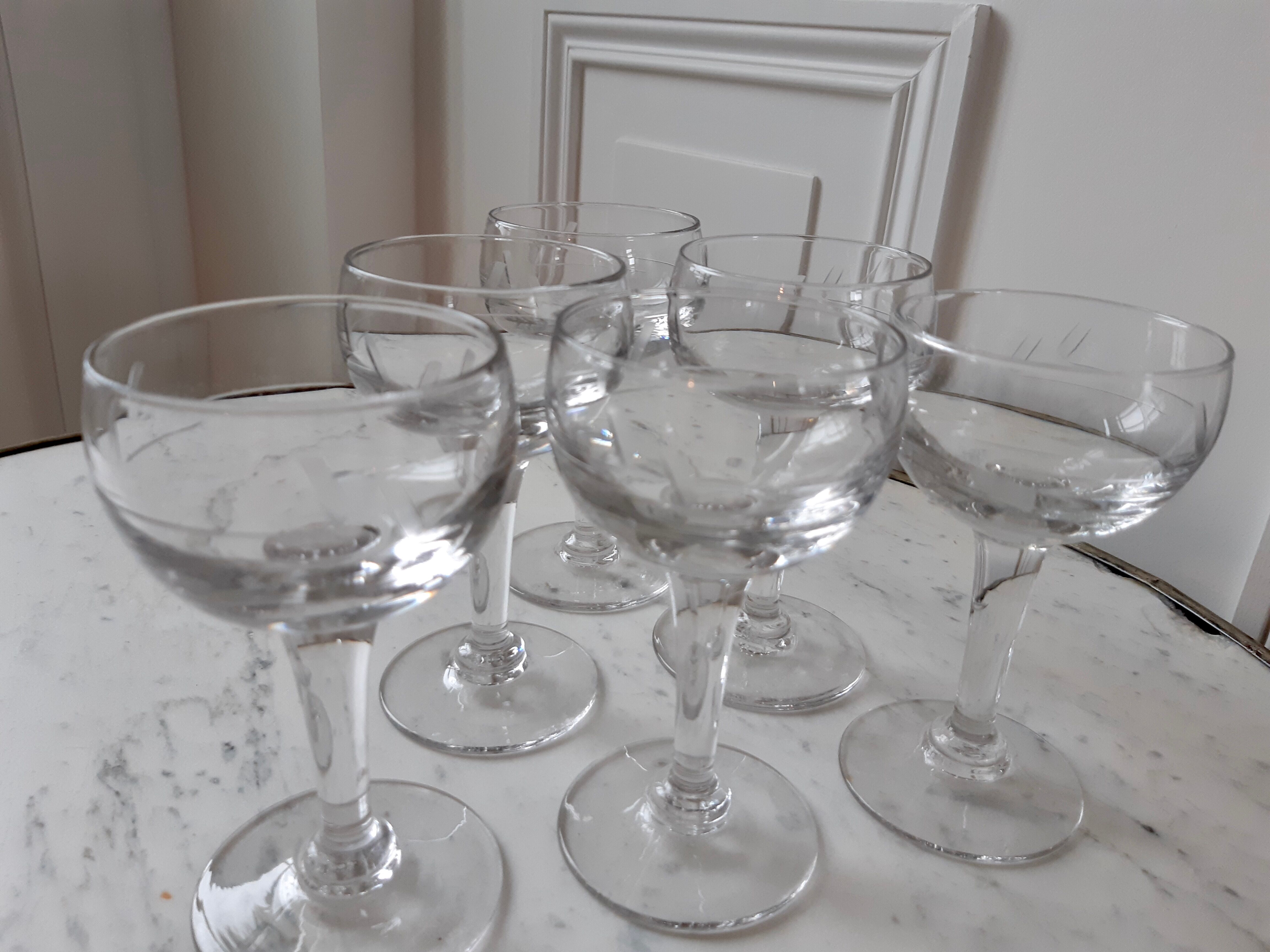 Lot of 6 glasses of old bar white wine 20s