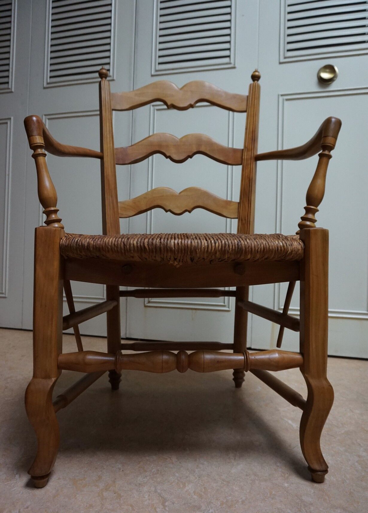 French country provence beech wood armchair with rush wicker seat