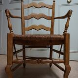French country provence beech wood armchair with rush wicker seat