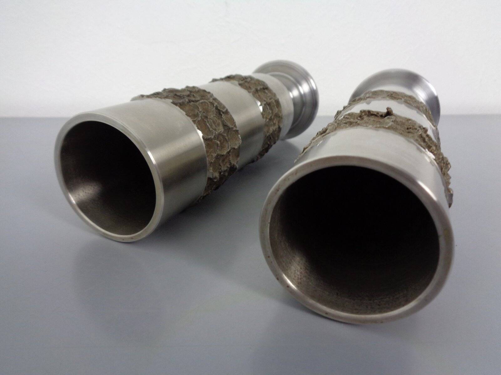 Brutalist German vases in stainless steel, 1960s, set of 2