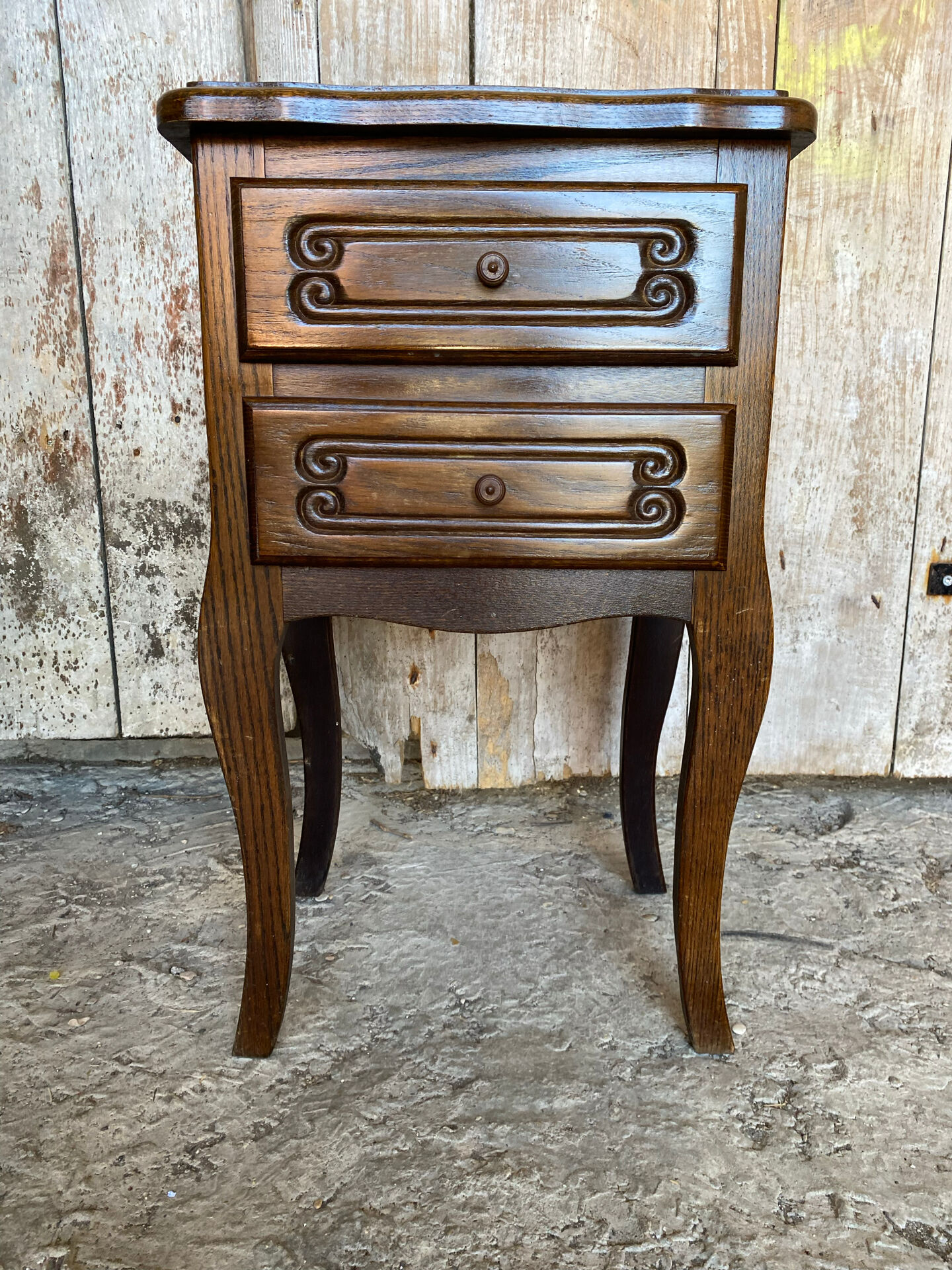 Antique Nightstand Louis XV Style Wood 2 Drawers Vintage #E294