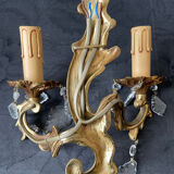Paire d’applique en bronze doré pampilles 70’s