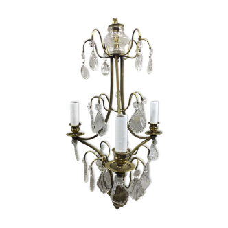 Chandelier 3 lights bronze and crystal