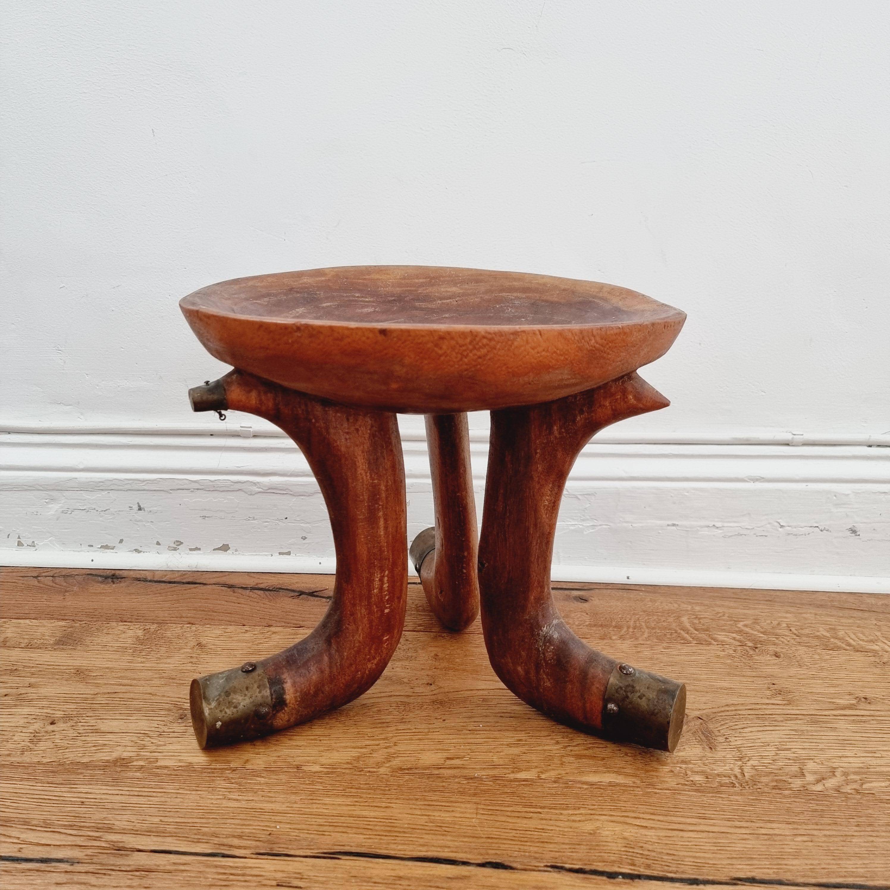 Tribal stool with brass details, Southern Ethiopia, early 20th century.