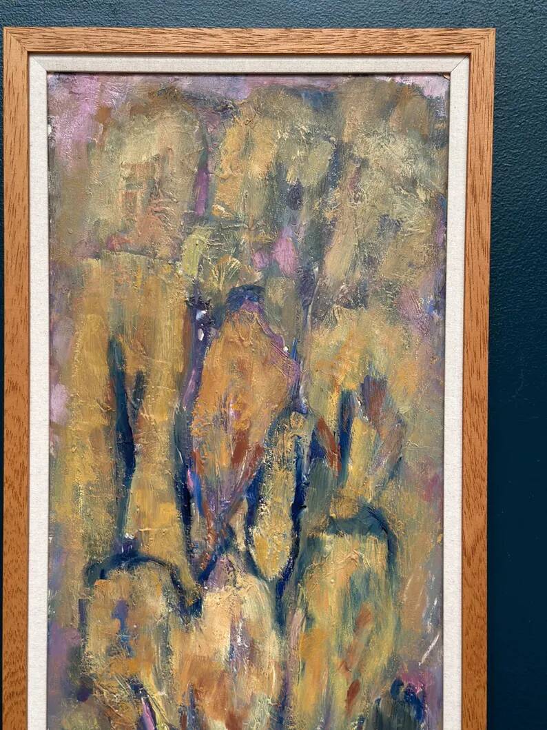 Large Swedish Oil on Panel – "Green Composition" – Signed – Vintage and Recently Framed – 77 × 41 cm (30.3 in × 16.1 in)