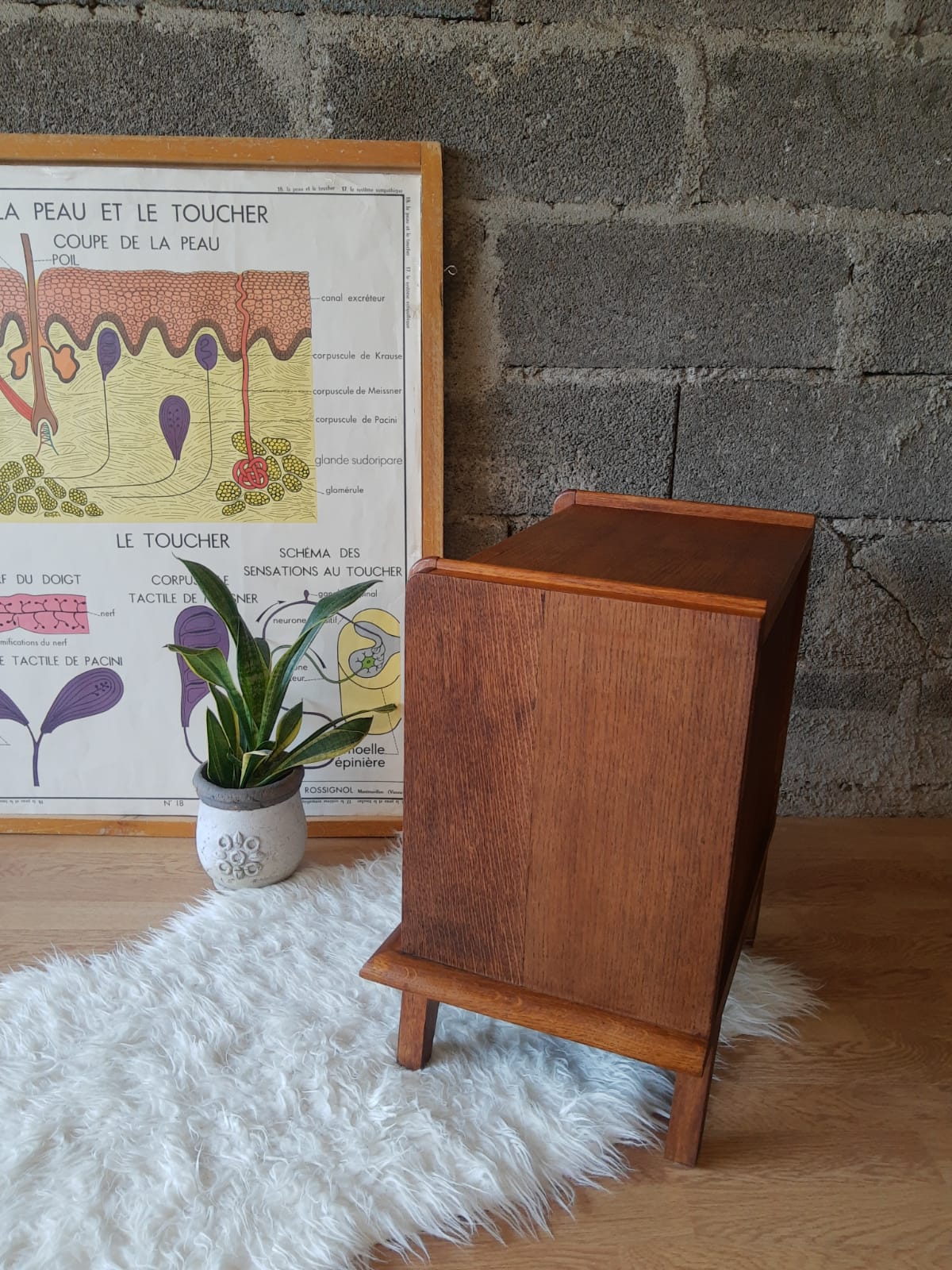Bedside table oak compass legs - vintage