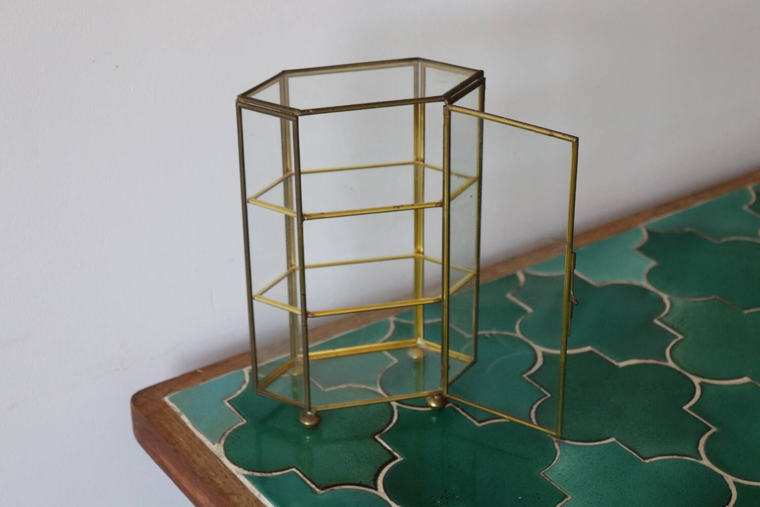 Vintage glass and brass jewelry box