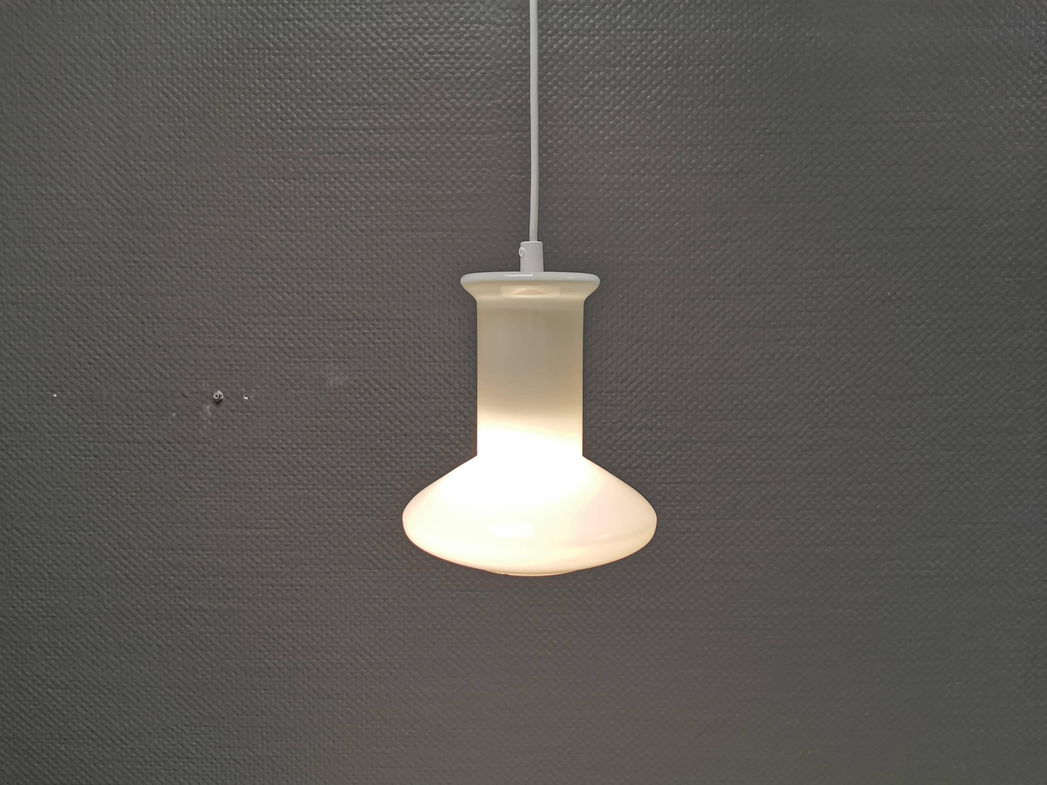 Double layered opal glass lamp, produced at Holmegaard Glassworks for Lyskaer Lighting, Denmark 70s